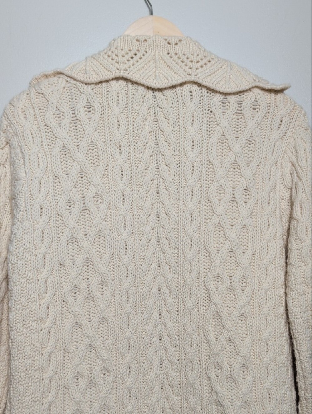 Inis Crafts 100% Merino Wool Cable Knit Long Full Zip Cardigan Sweater Medium - Picture 12 of 14